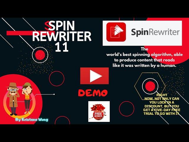 SPIN REWRITER 11 DEMO  + 5 DAYS FREE TRIAL +FREE BUNDLESS BONUSES EXCLUSIVELY FOR YOU