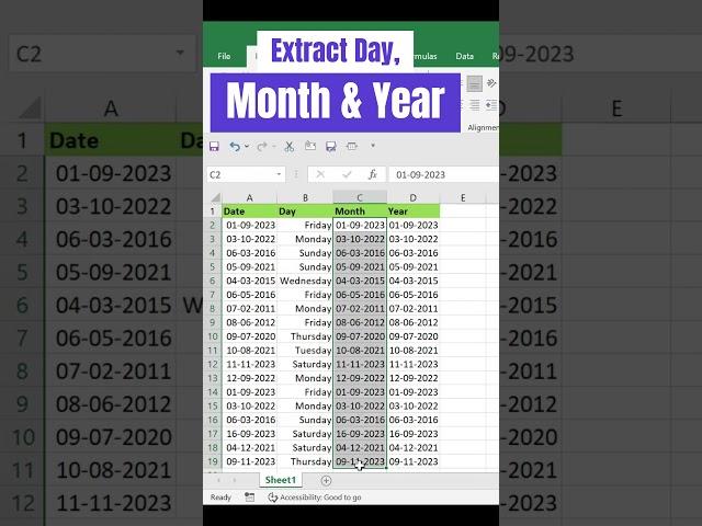 Excel Interview Question  # Extract Day, Month & Year #excel #exceltutorial #exceltips