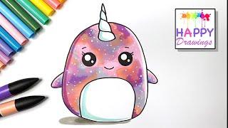 How to Draw a Cute Narwhal - Unicorn Whale Squishmallow