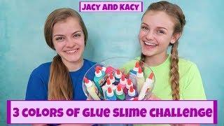 3 Colors of Glue Slime Challenge ~ Jacy and Kacy