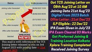 TCS Joining Letter Out on 8 AUG 2023 Batch 75% Digital Candidate Got Joining Letter What About Ninja