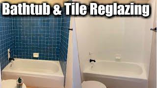 BATHTUB AND TILE REGLAZING | How to Reglaze a  Tile Bathtub Enclosure | Tub and Tile Refinishing