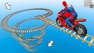 الأبطال الخارقين على القضبان دوامة قمع جسر -  SPIDER-MAN on Motorcycle in Spiral Bridge Stunt Ride#