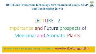 #HORT222 | Lecture 2 Importance and Future Prospects of Medicinal and Aromatic Plants