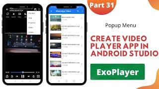 Video Player App in Android Studio (Part 31) | Create Popup Menu in android