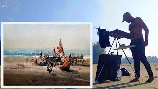 Plein Air Watercolor Painting | How To Draw A Seascape Scenery Tutorial | Demo By Shahanoor Mamun