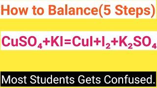 CuSO4+KI=CuI+I2+K2SO4 Balanced Equation||Copper sulphate+Potassium iodide=Copper iodide+Iodine+K2SO4