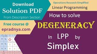 Degeneracy in linear programming| degeneracy in simplex method | Solution PDF