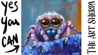 Cute fuzzy Spider How to Draw and Paint tutorial for Beginners 13 Days of Halloween