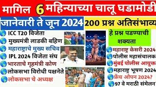 चालू घडामोडी Current Affairs Marathi 2024 Chalu Ghadamodi 6 महिन्याच्या चालू घडामोडी