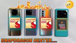 Snapdragon Heat/cheater  sd 860 Vs 870(Neo' s) Vs 888 Vs Dimensity 9000 Performance,Heating,Battery