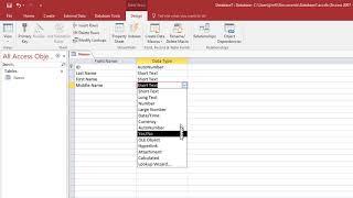 Create tables and fields in Microsoft Access database