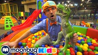 Blippi Explores Dinosaurs At An Indoor Playground @Blippi | Moonbug