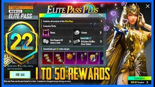 M22 ROYAL PASS 1 TO 50 REWARDS FIRST LOOK , RP ADVENTURE ( BGMI )