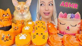 ASMR EATING ORANGE FOOD, CAKE, MACAROONS, MARSHMALLOW, 디저트, 케이크 먹방 (DESSERT) MUKBANG 먹방, 4K