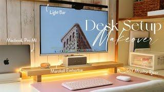 desk setup makeover + desk tour  (minimal, functional & aesthetic) | DIY monitor riser