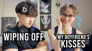 Wiping off my Boyfriend's Kisses Prank  Cute Gay Couple & Funny Reaction