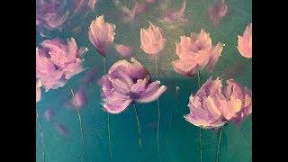 Абстрактные цветы Губкой. Акрил. Abstract flowers using the sponge