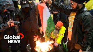 Sikh protesters burn Indian flag outside consulates in Canada over Nijjar murder