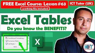 Lesson 63: Create a table in Excel | Convert data to Excel table | Benefits of tables in Excel