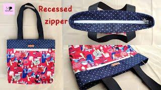 Tote Bag Tutorial | Diy tote bag with recessed zipper | Recessed zipper tote bag tutorial