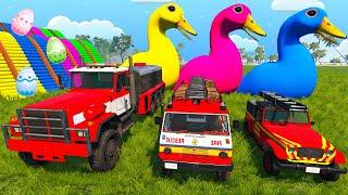 Big & Small Fire Truck with Slide Color and Portal Trap - Fire Truck Rescue Cars - BeamNG.Drive