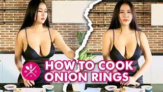 FRIED ONION RINGS COOKING BY PONG KYUBI - BEAUTIFUL GIRL COOKING