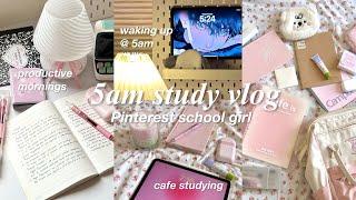 5am study vlog | productive morning studies, cafe, groceries, Pinterest/that girl school life