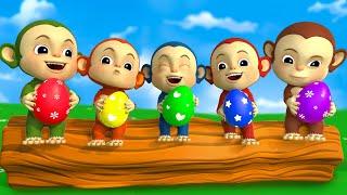 Five Little Monkeys - Suprise Eggs Animal Song | RoyalCoco Nursery Rhymes & Kids Songs