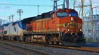 Freight Engines Pull Amtrak Trains