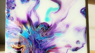 Gorgeous PURPLE + TURQUOISE + GOLD Dutch Pour  IRIDESCENT FLOW - Only WATER Acrylic Pouring