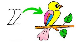 22 Easy Bird Drawings, How to Draw Birds Step by Step, How to Draw Animals by Numbers for Kids