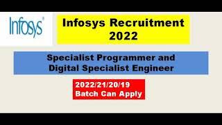 Infosys Recruitment 2022 | Specialist Programmer and Digital Specialist Engineer