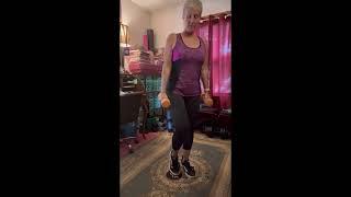 At home workout using resistance loops, sliders, and light dumbbells! 