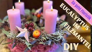 Adventskranz DIY-Anleitung: Eucalyptus im kuscheligen Wollstrick mit Sternenglanz WIEDERVERWENDBAR