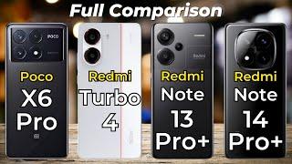 Poco X6 Pro Vs Redmi Turbo 4 Vs Redmi Note 13 Pro Plus Vs Redmi Note 14 Pro Plus