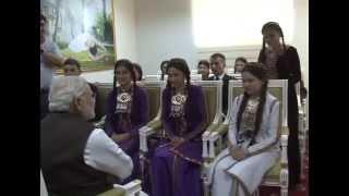 PM Modi interacts with the students of Hindi in Ashgabat, Turkmenistan