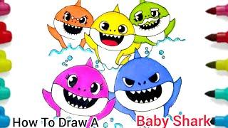 How To Draw Baby Shark Family Easy / Baby Shark Face Step by step for Beginners