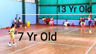7YR OLD GIRL PLAYING AGAINST 13 YR OLD GIRL @TRIVANDRUM DISTRICT BADMINTON CHAMPIONSHIP'22 UNDER -13