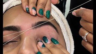 ASMR FULL FACE THREADING | How to shape thick eyebrows