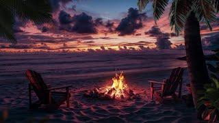 ️ Cozy Beach Bonfire & Gentle Ocean Waves  | Relaxing Fire Crackling Sounds for Sleep