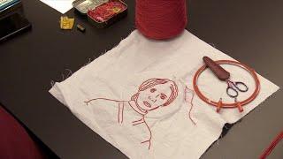 Portraits: Embroidering a Suffragist Tea Cozy in Redwork