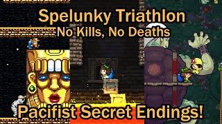 All 3 Spelunky SECRET ENDINGS with NO ENEMIES KILLED!?