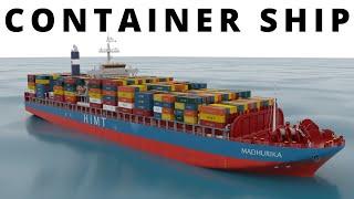 Container Ship 3D Animated Explanation |  Virtual Tour of the Ship & Cargo Operation in Port