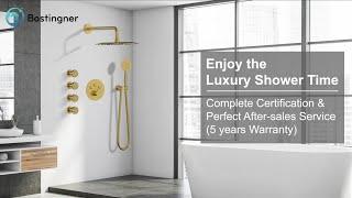 Bostingner Thermostatic Shower System Round 12 Inch Brushed Gold