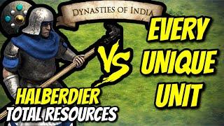 HALBERDIER (Dravidians) vs EVERY UNIQUE UNIT (Total Resources) (AoE2)