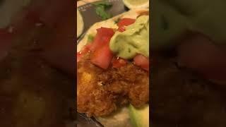 Cassie’s Fried Cauliflower￼ taco with cilantro avocado sauce plated