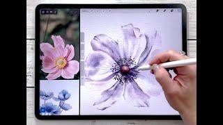 Procreate Tutorial - How To Paint Watercolor Flowers Step By Step