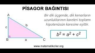 PİSAGOR  BAGİNTİSİ TEOREMİ  SİNAV UZMANİ Turgay Hoca Matematik