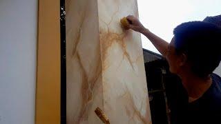 Amazing Techniques Fake Stone Paint On The house Column | Craft Fast and Skillful
